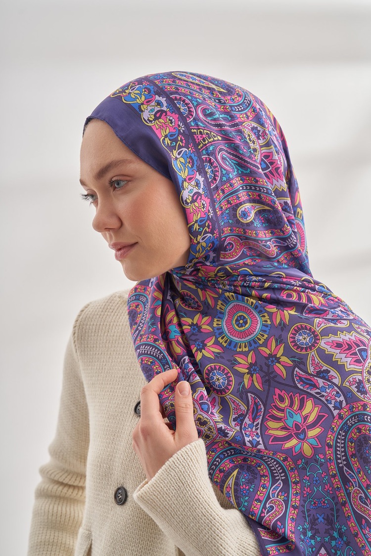 ARMANDA - 6035 Pashmina Desen Şal - Mürdüm