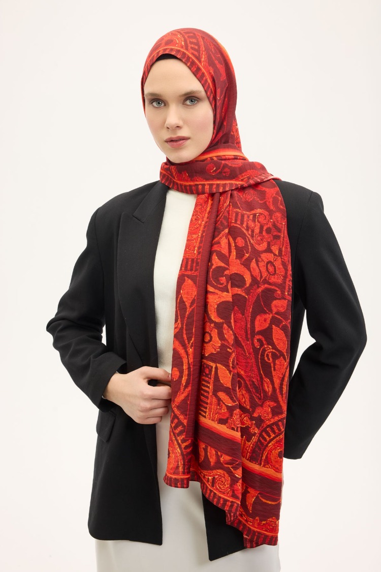 SİLK HOME - Urban Hours Antik Koyu Bordo Mayda Şal 190x70