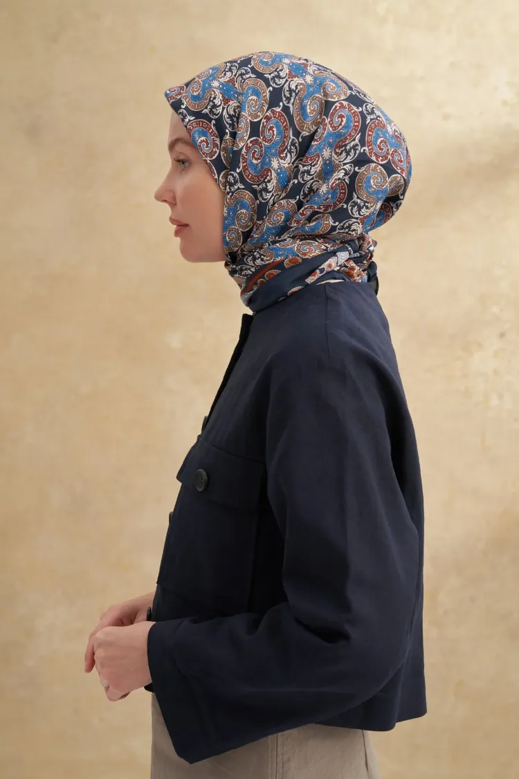 ARMANDA - 3151 Gaina Desen Eşarp - Lacivert Dore