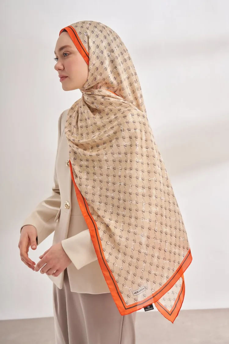 ARMANDA - 3361 Monogram Desen Şal - Bej - Orange