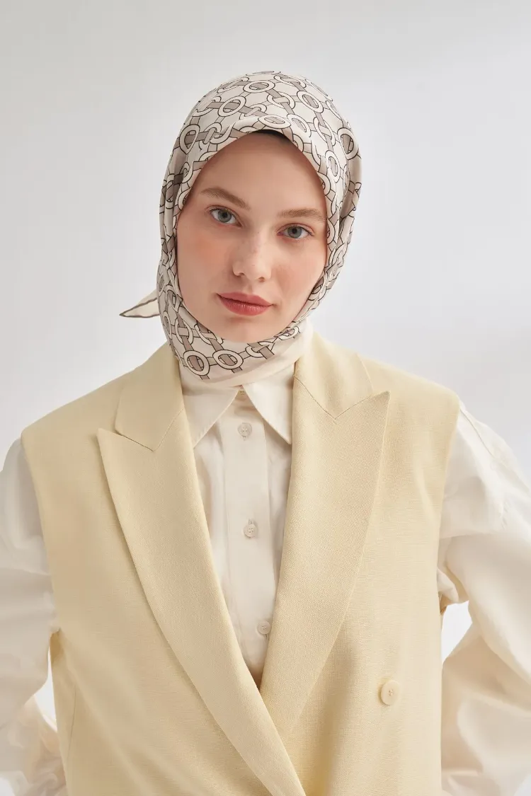 ARMANDA - 4350 Soil Desen Twill İpek Eşarp - Taş-Vizon