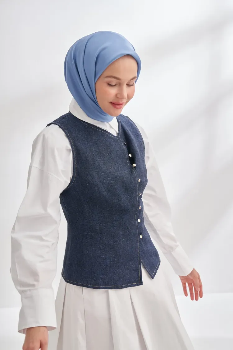 ARMANDA - 4400 Premium Twill İpek Eşarp - Kot Mavisi