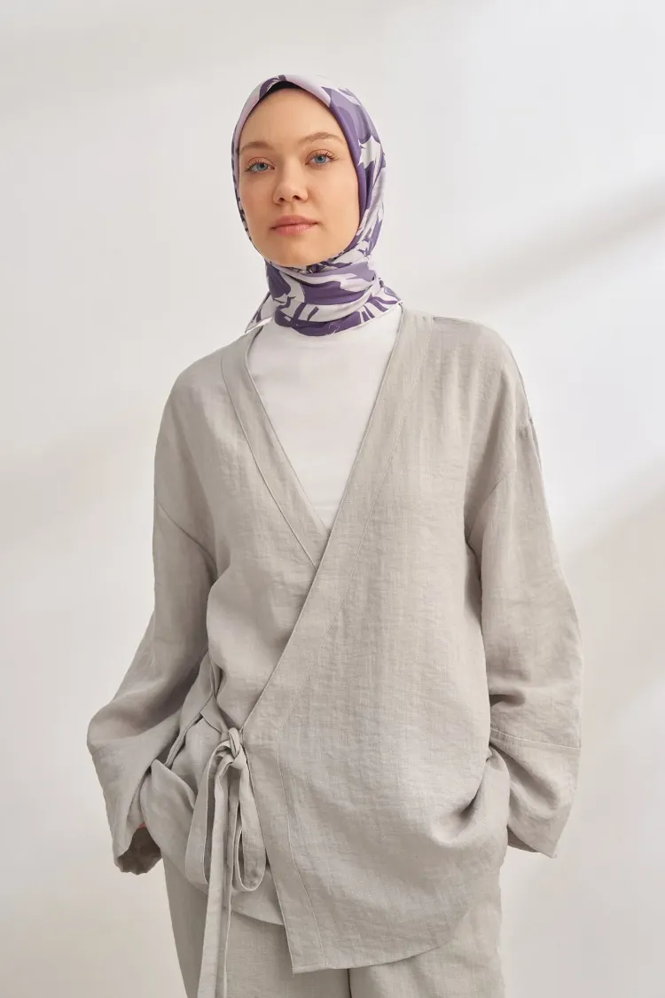 ARMANDA - 4351 Dahlia Desen Twill İpek Eşarp - Mürdüm
