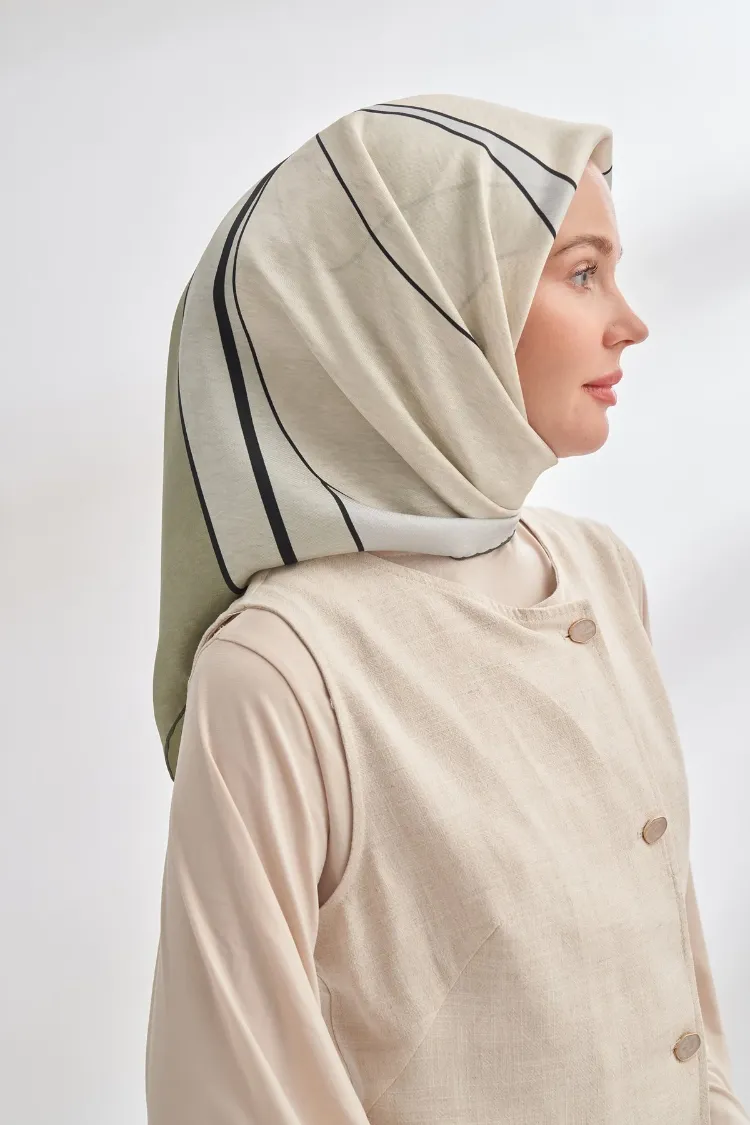 ARMANDA - 4355 İnaya Desen Twill İpek Eşarp - Keten Yeşili