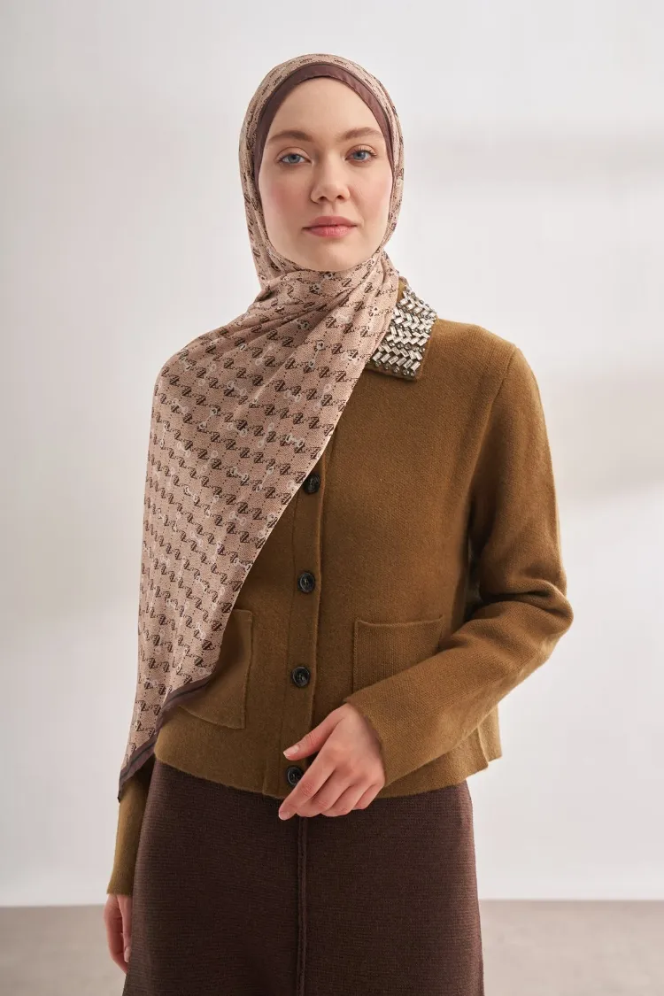 ARMANDA - 3361 Monogram Desen Şal - Bej - Kahve