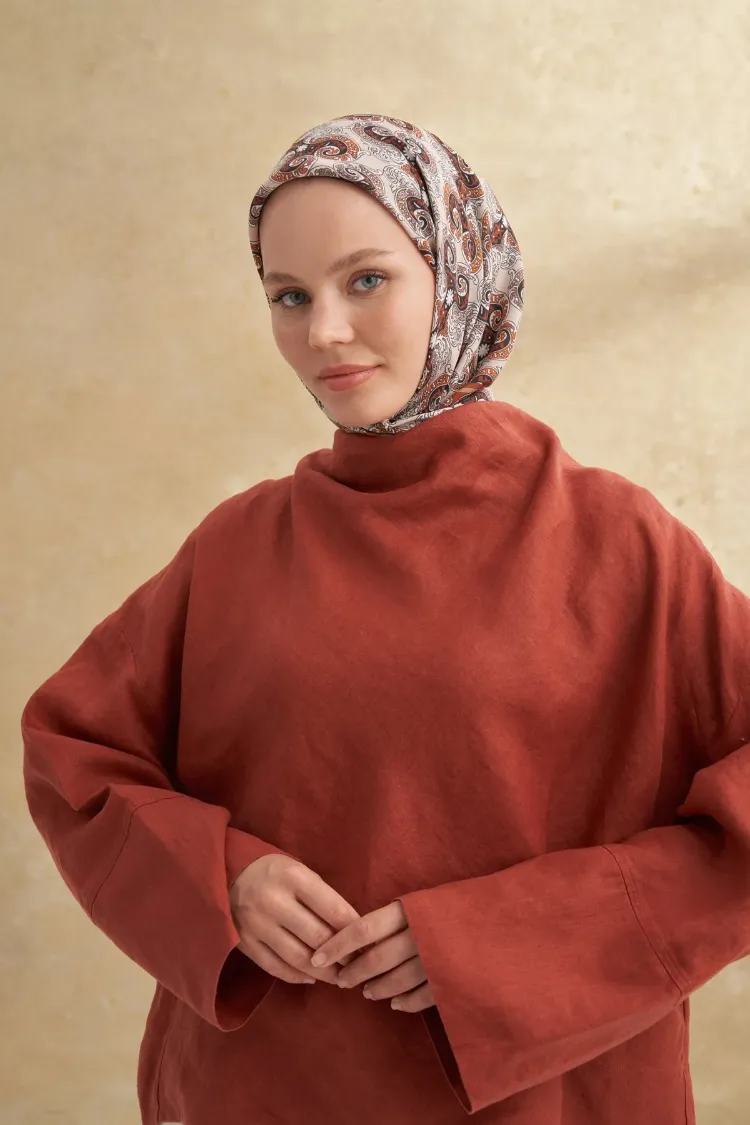 ARMANDA - 3151 Gaina Desen Eşarp - Kiremit