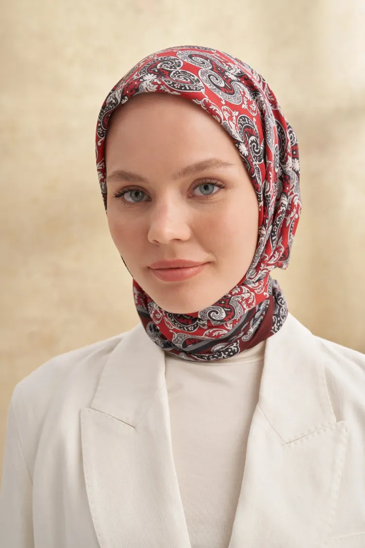 ARMANDA - 3151 Gaina Desen Eşarp - Bordo