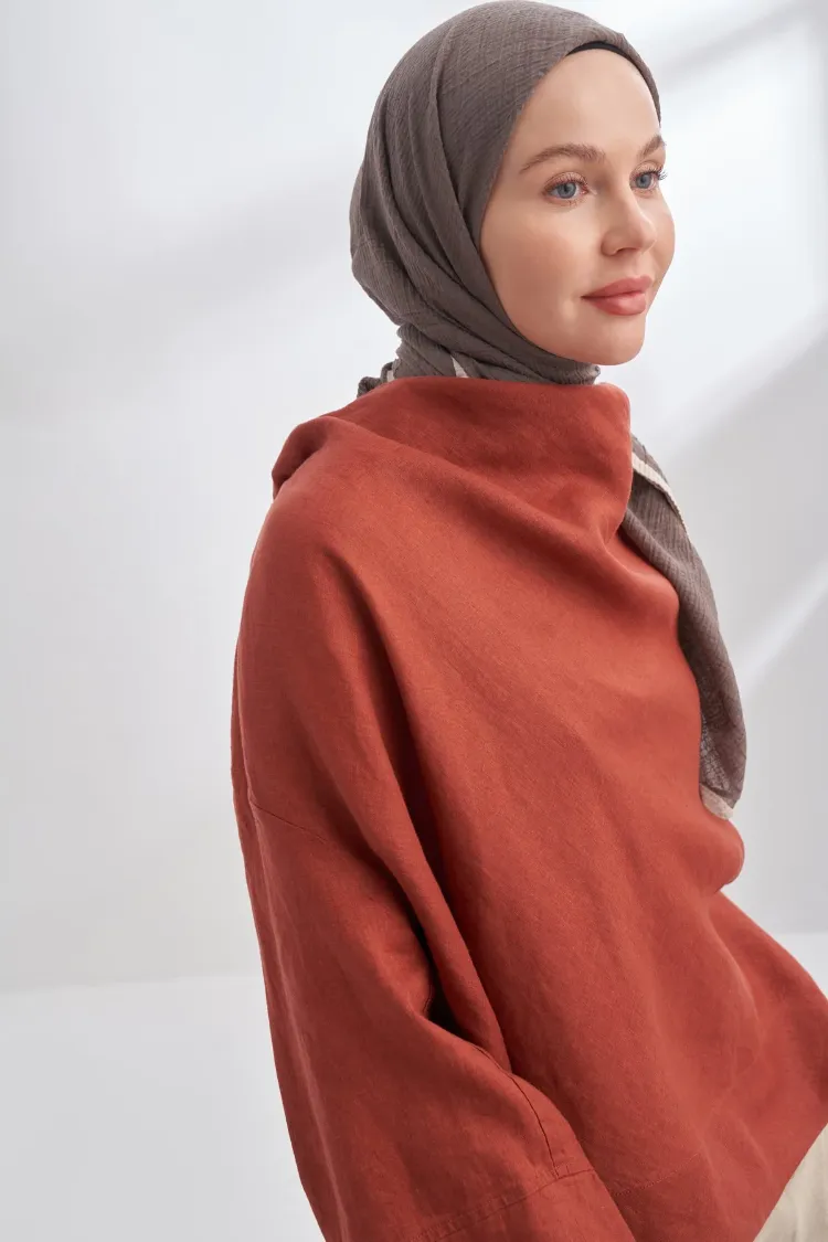 ARMANDA - 3353 Müslin Biyeli Eşarp - Duman