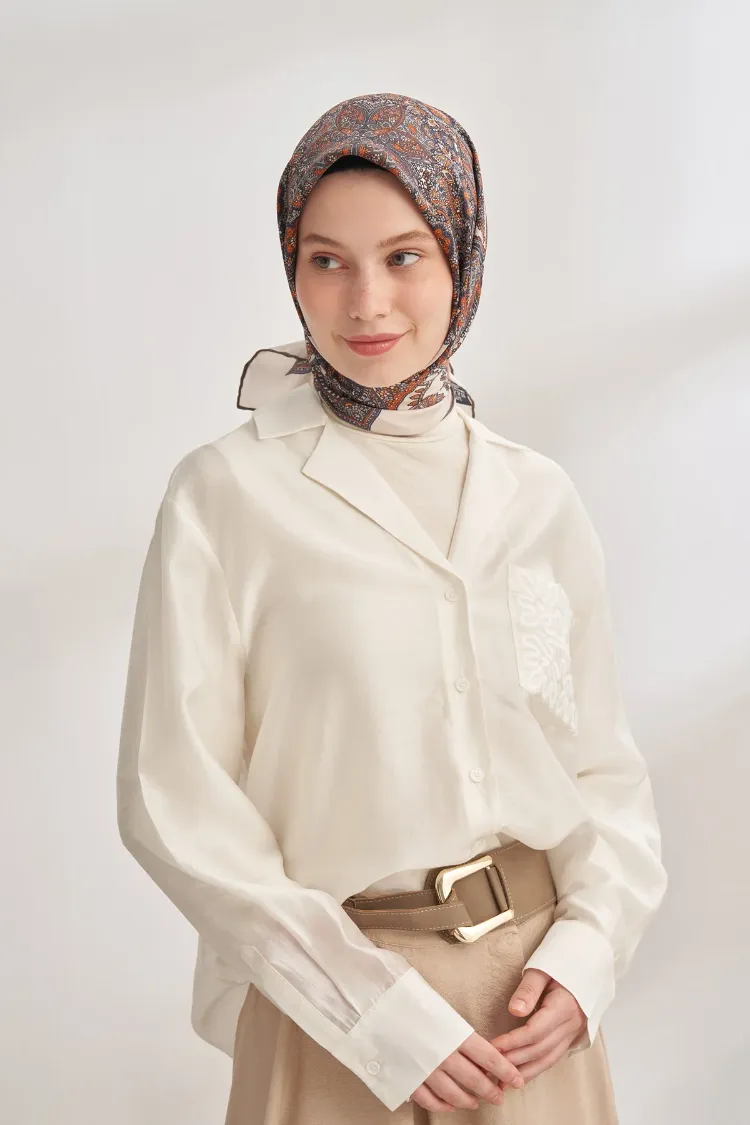 ARMANDA ANESHA DESEN TWILL İPEK EŞARP -KİREMİT