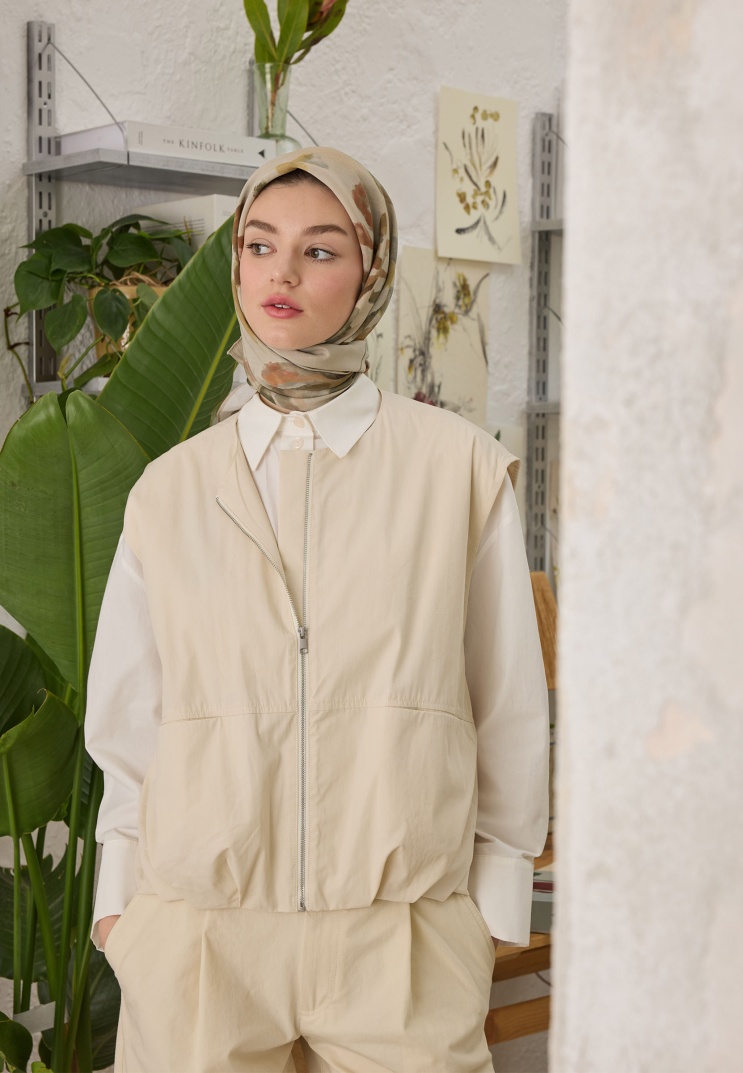 FRESH SCARFS - İsla Desen Pamuk İpek Eşarp - Vizon