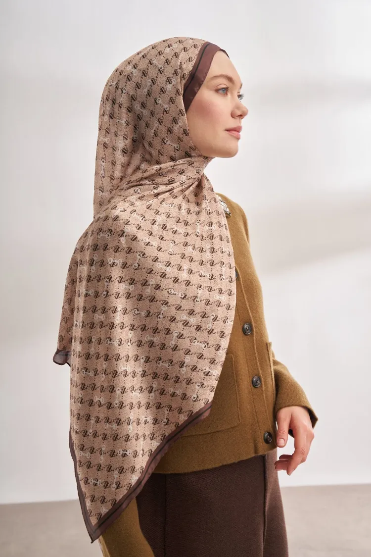 ARMANDA - 3361 Monogram Desen Şal - Bej - Kahve