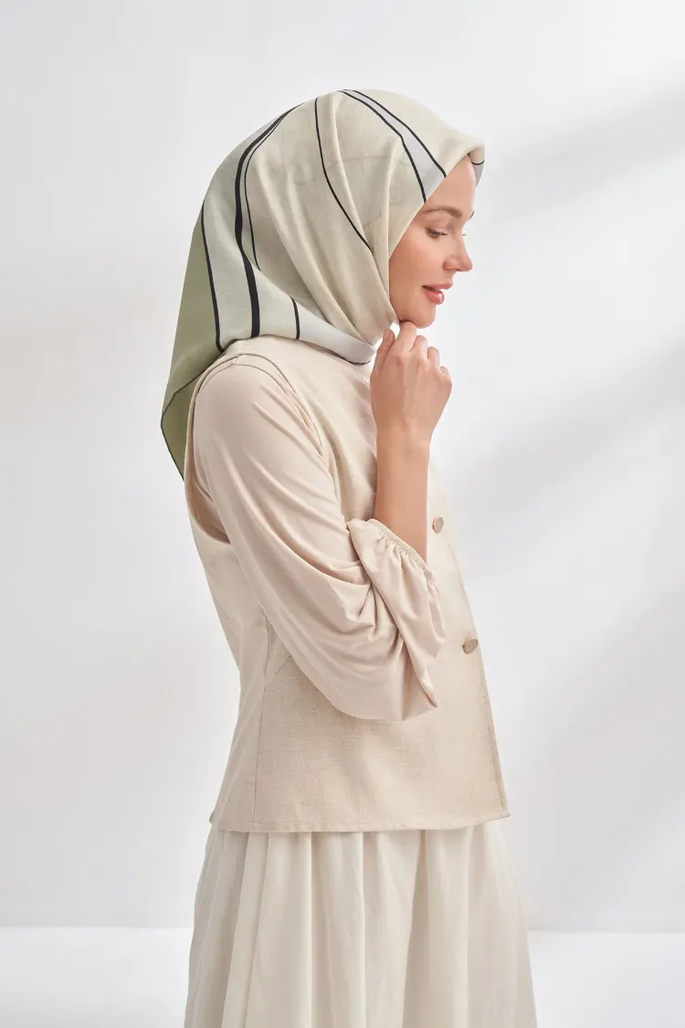 ARMANDA - 4355 İnaya Desen Twill İpek Eşarp - Keten Yeşili