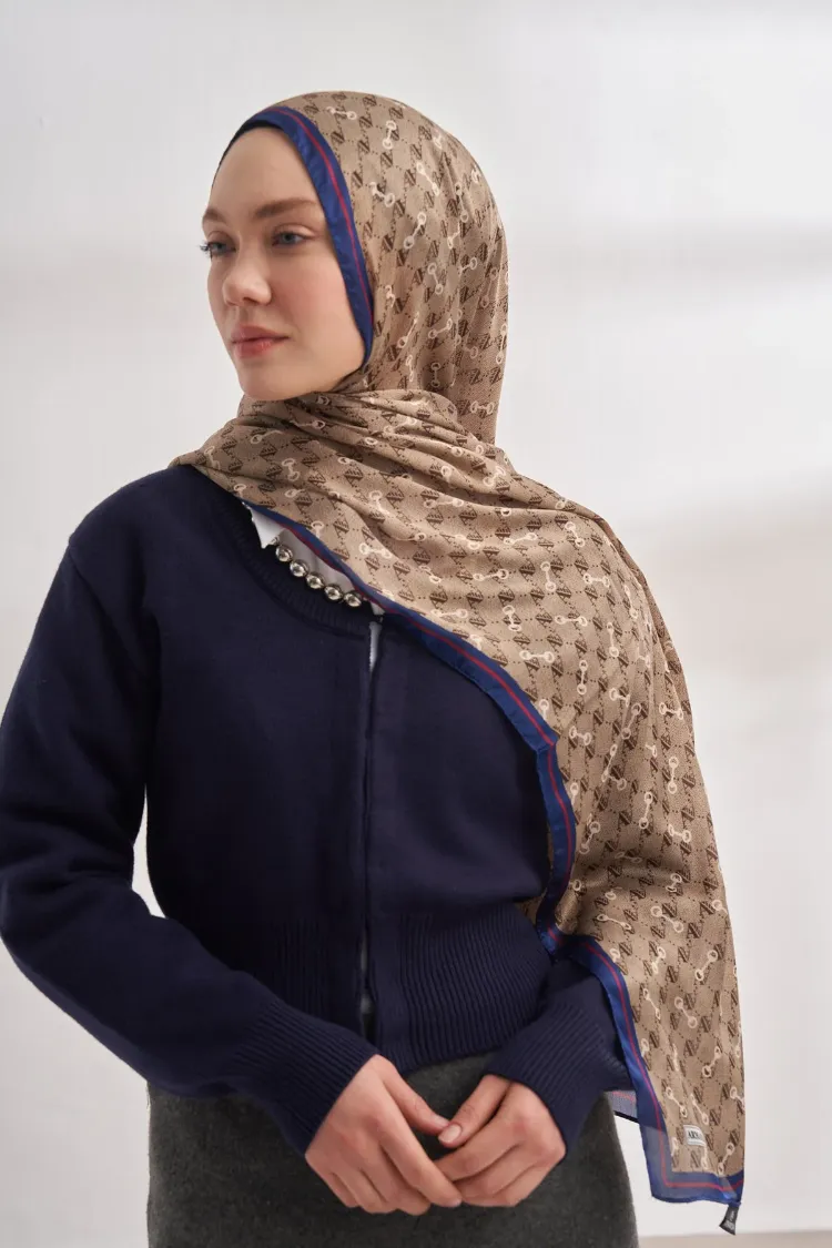 ARMANDA - 3361 Monogram Desen Şal - Bej - Saks
