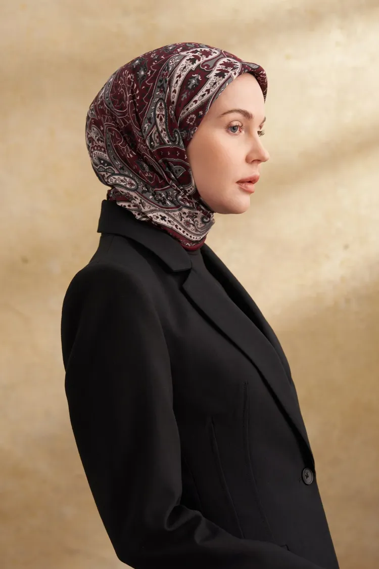 ARMANDA - 3153 Bahia Desen Eşarp - Bordo