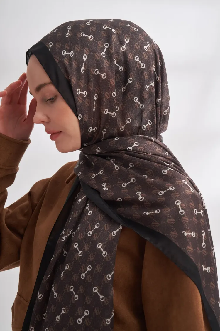 ARMANDA - 3361 Monogram Desen Şal - Çikolata