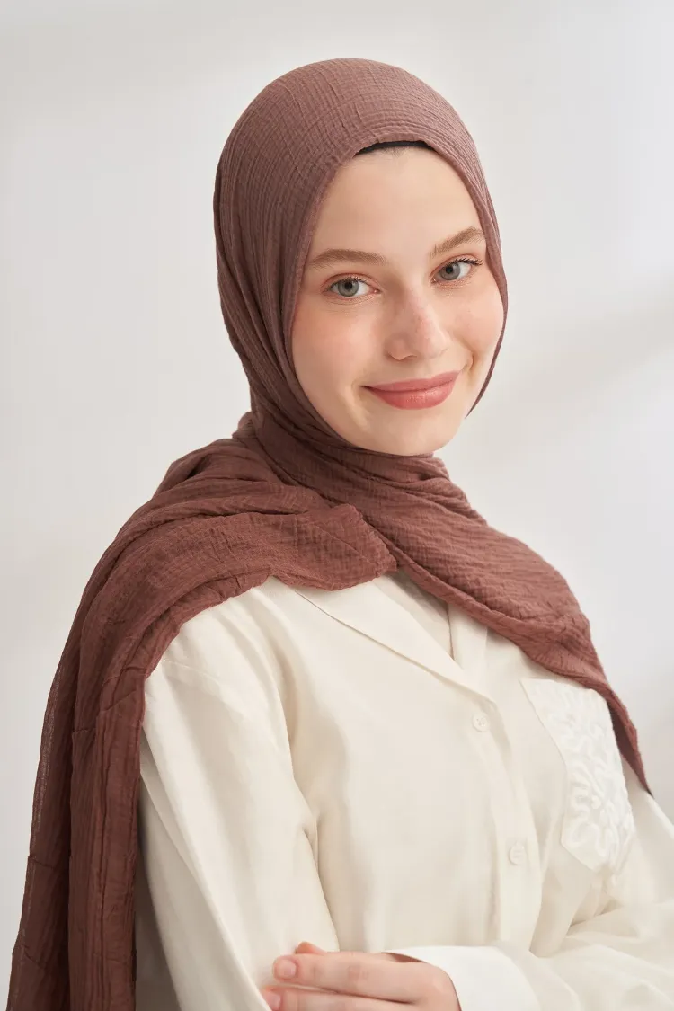 ARMANDA - 3359 Müslin Degrade Şal - Latte - Toprak