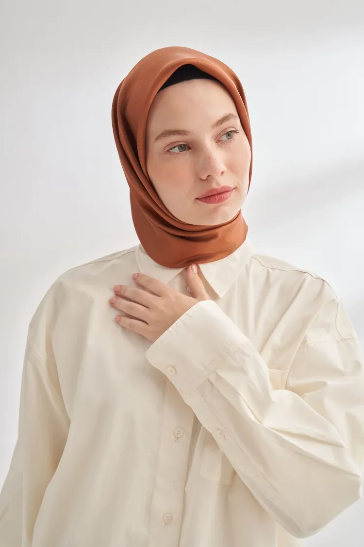 ARMANDA - 4400 Premium Twill İpek Eşarp - Kiremit
