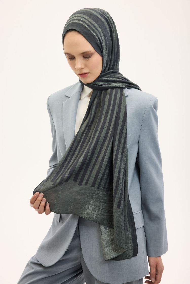 SİLK HOME - Urban Hours Orya Yeşil Siyah Mayda Şal 190x70