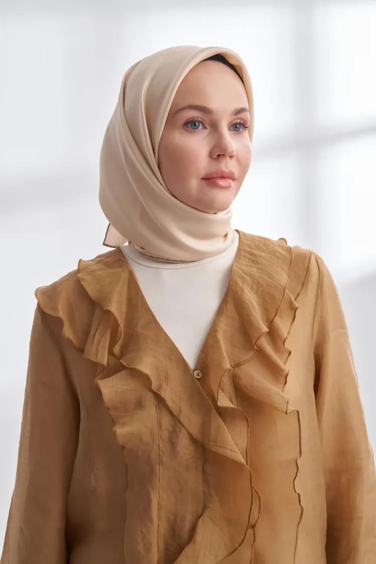ARMANDA - 4400 Premium Twill İpek Eşarp- Bej