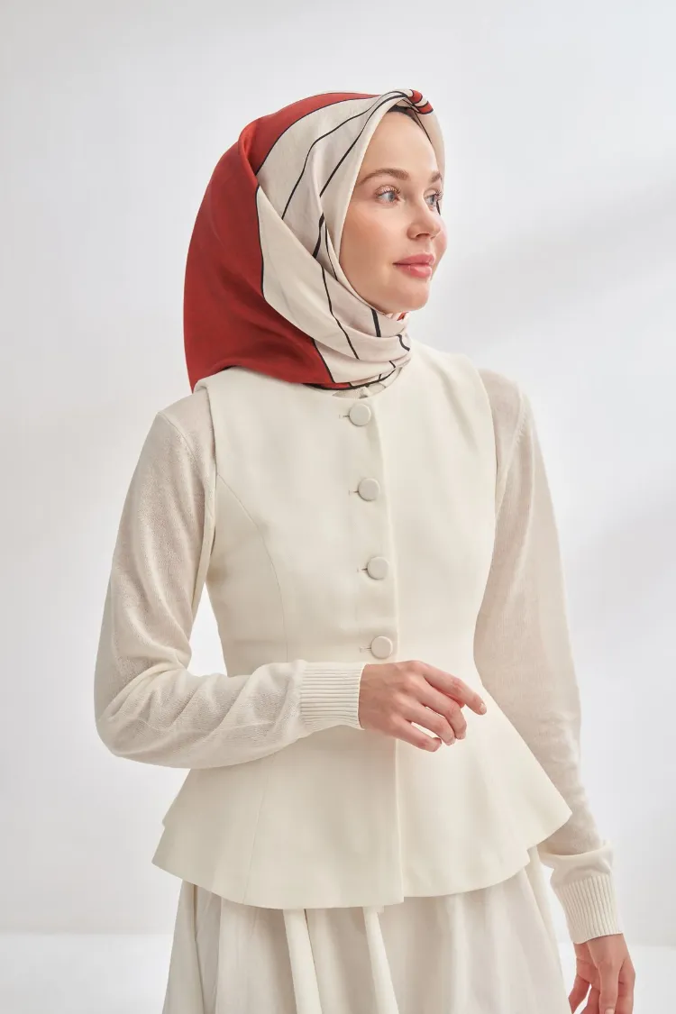 ARMANDA - 4355 İnaya Desen Twill İpek Eşarp - Taş-Bordo