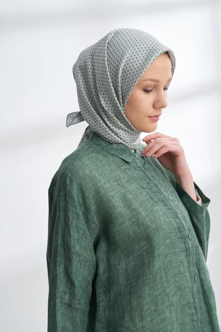 ARMANDA - 4303 NOIRE DESEN TWILL İPEK EŞARP - Keten Yeşili