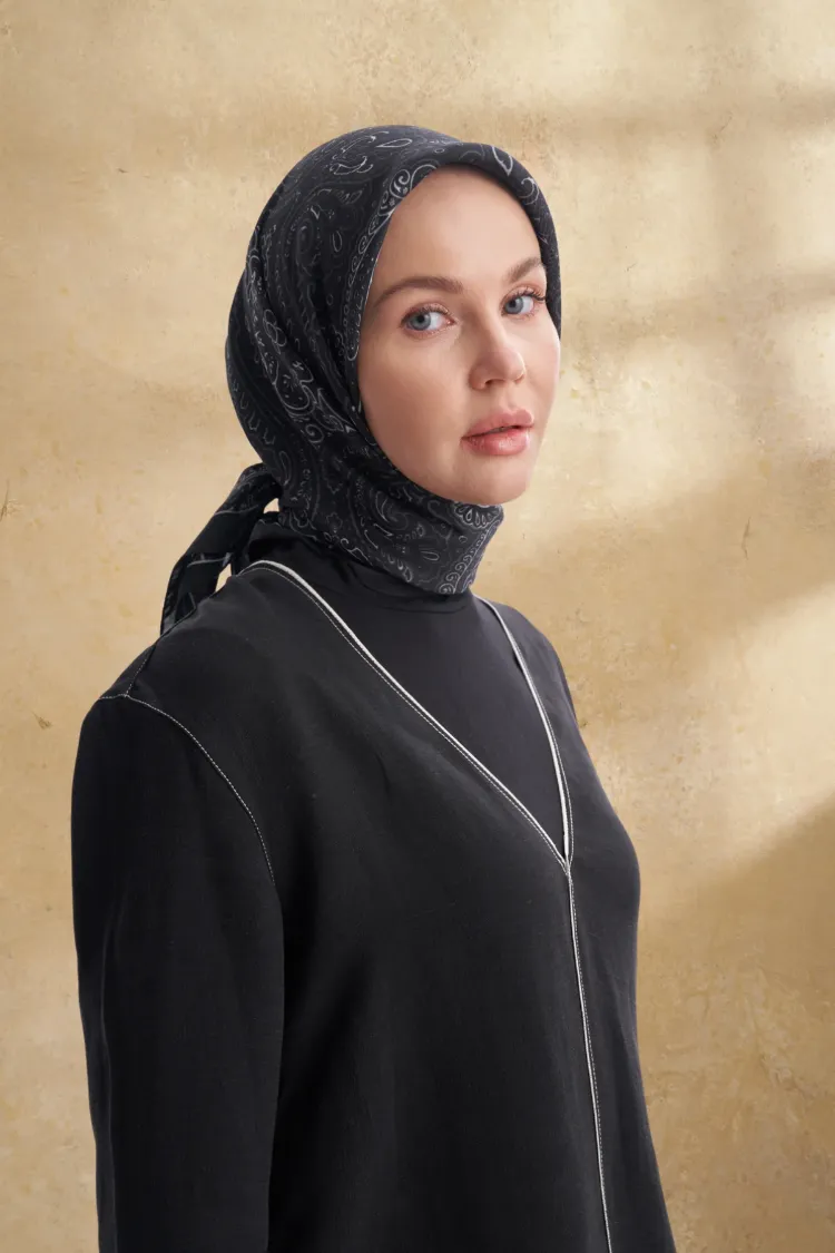 ARMANDA - 3156 Ayesha Desen Eşarp - Siyah Krem