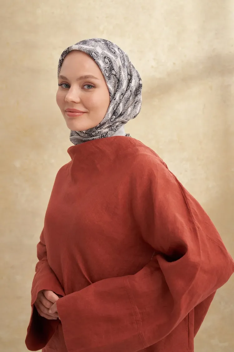 ARMANDA - 3151 Gaina Desen Eşarp - Gümüş