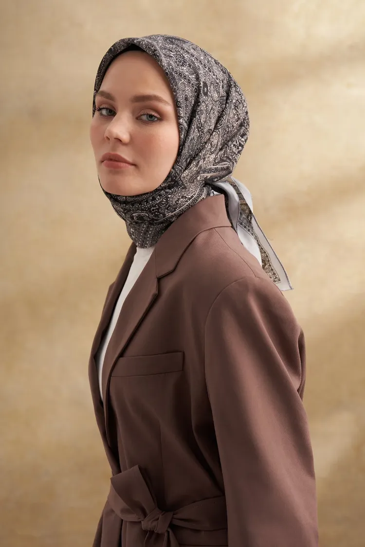 ARMANDA - 3155 Vintage Desen Eşarp - Gümüş