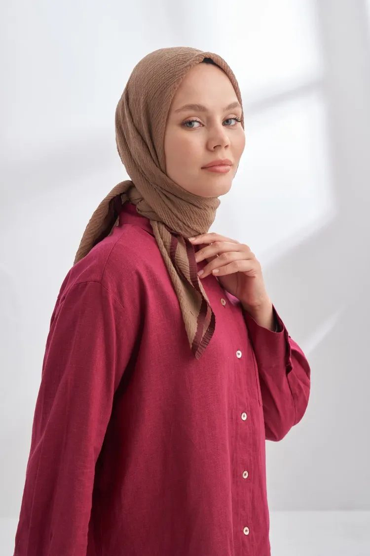 ARMANDA - 3353 Müslin Biyeli Eşarp - Vizon