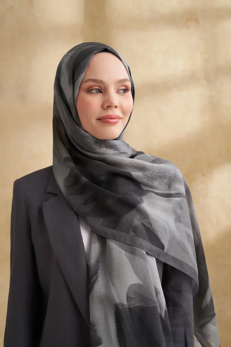 ARMANDA- 3381 İpek Modal Darcy Desen Şal - Füme