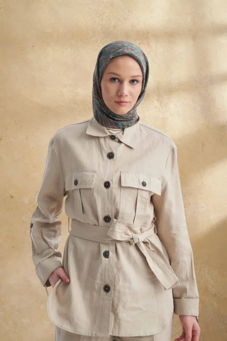 ARMANDA - 3155 Vintage Desen Eşarp - Kamel