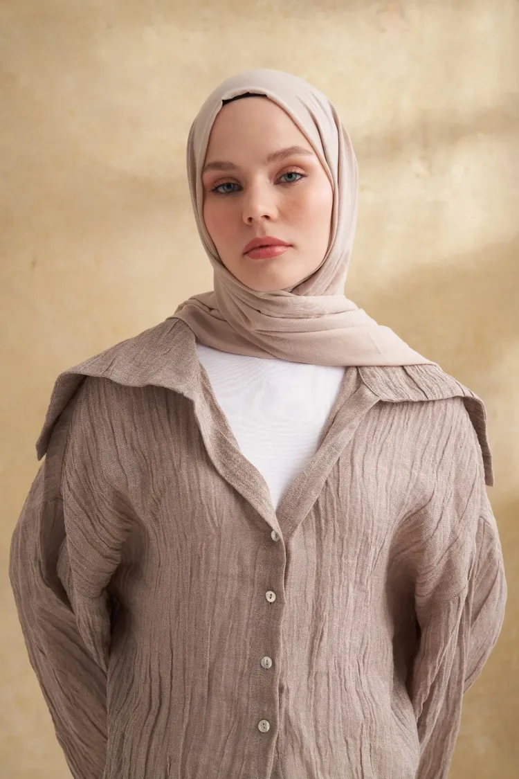ARMANDA - 3009 Rustik Pamuksu Şal - Vizon