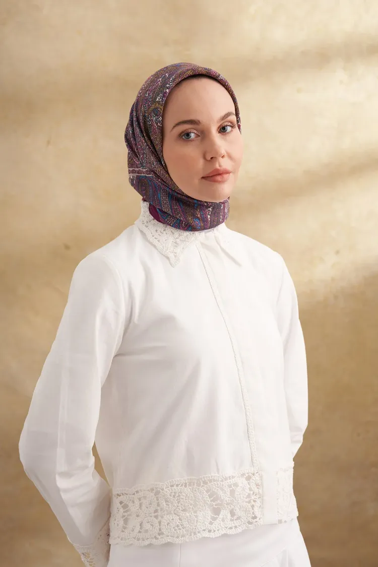 ARMANDA - 3155 Vintage Desen Eşarp - Sıklamen