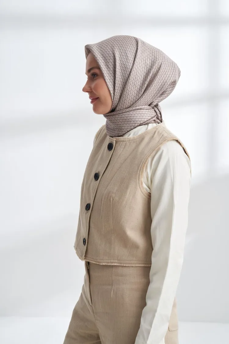 ARMANDA - 4303 NOIRE DESEN TWILL İPEK EŞARP - Vizon