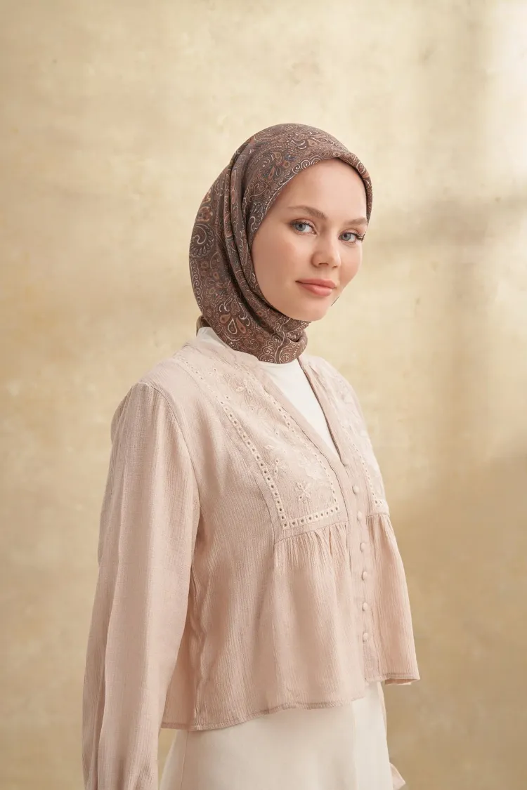 ARMANDA - 3156 Ayesha Desen Eşarp - Bej Vizon