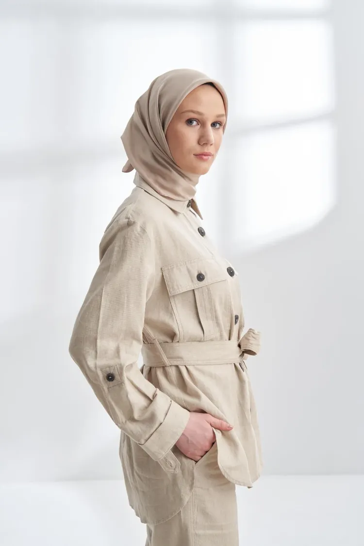 ARMANDA - 4400 Premium Twill İpek Eşarp- Açık Vizon