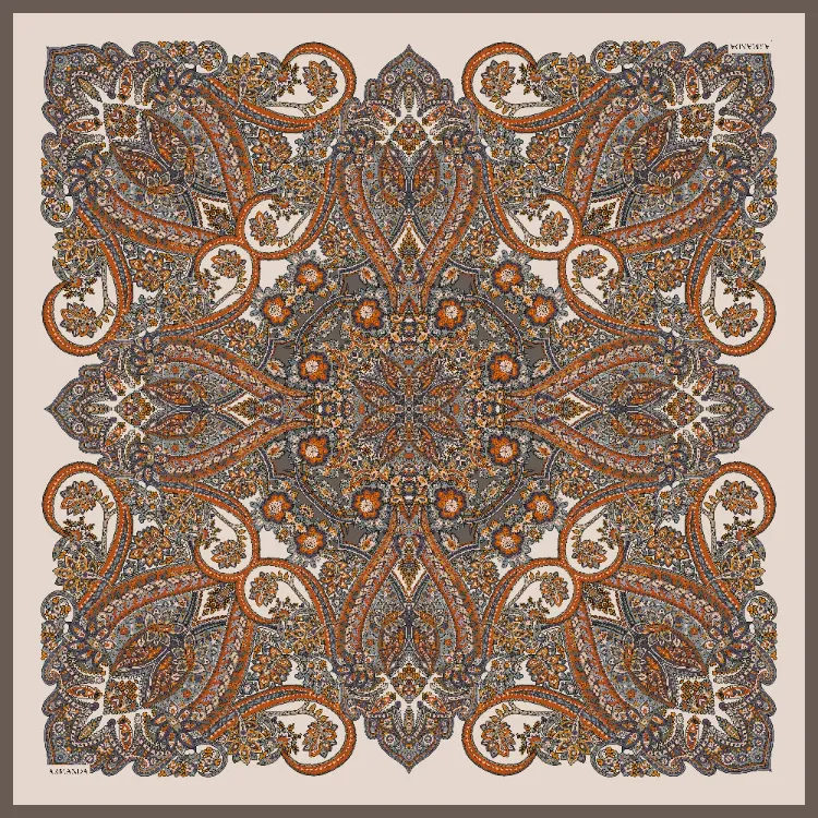 ARMANDA - 4352 Anesha Desen Twill İpek Eşarp - Kiremit