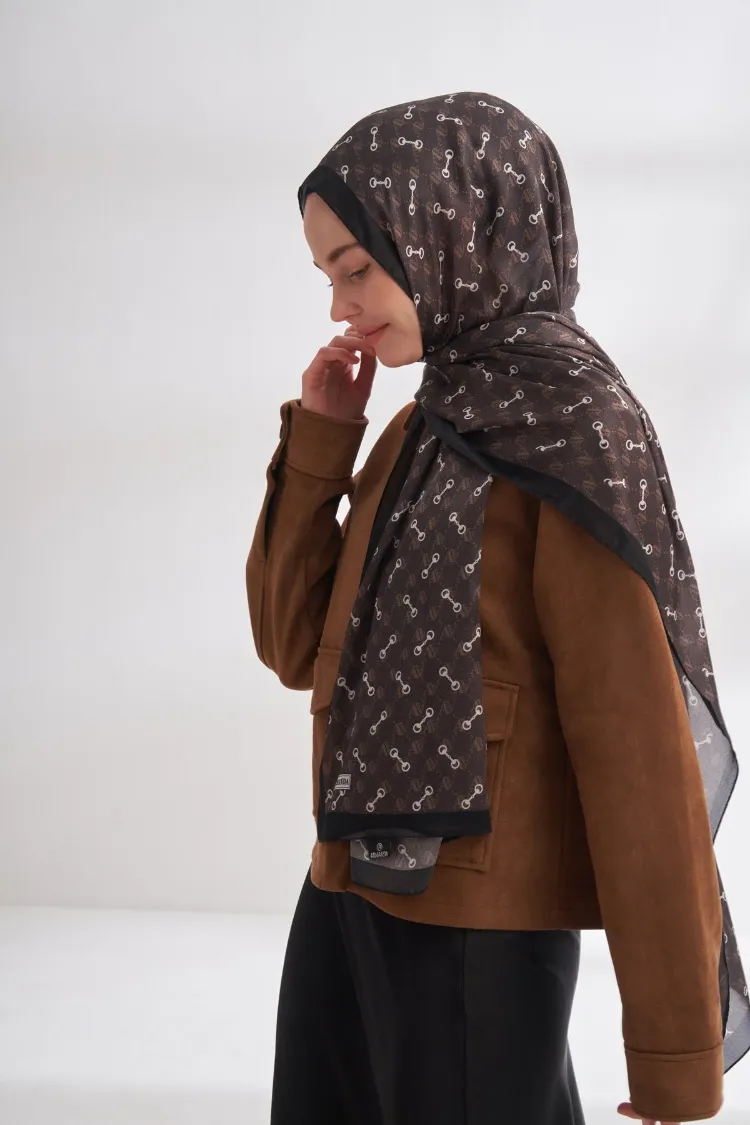 ARMANDA - 3361 Monogram Desen Şal - Çikolata