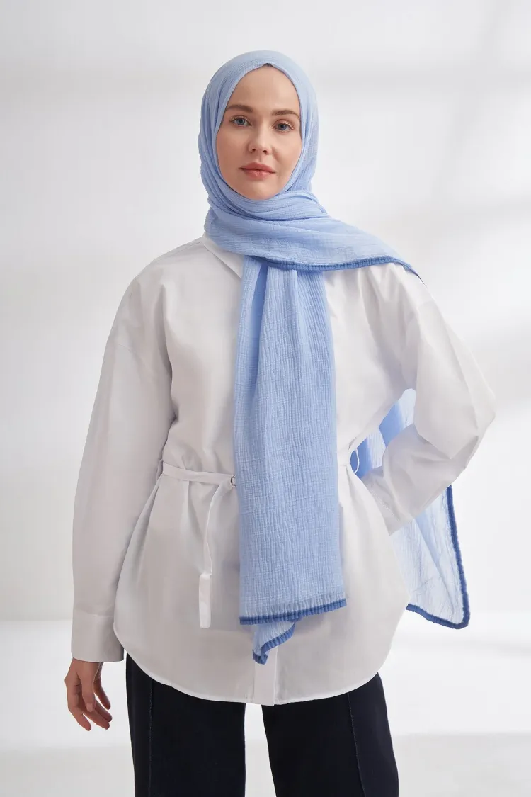 ARMANDA - 3352 Müslin Biyeli Şal - Bebe Mavisi