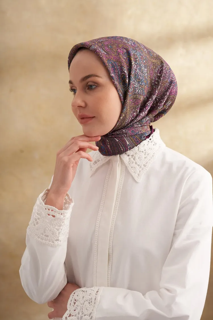 ARMANDA - 3155 Vintage Desen Eşarp - Sıklamen