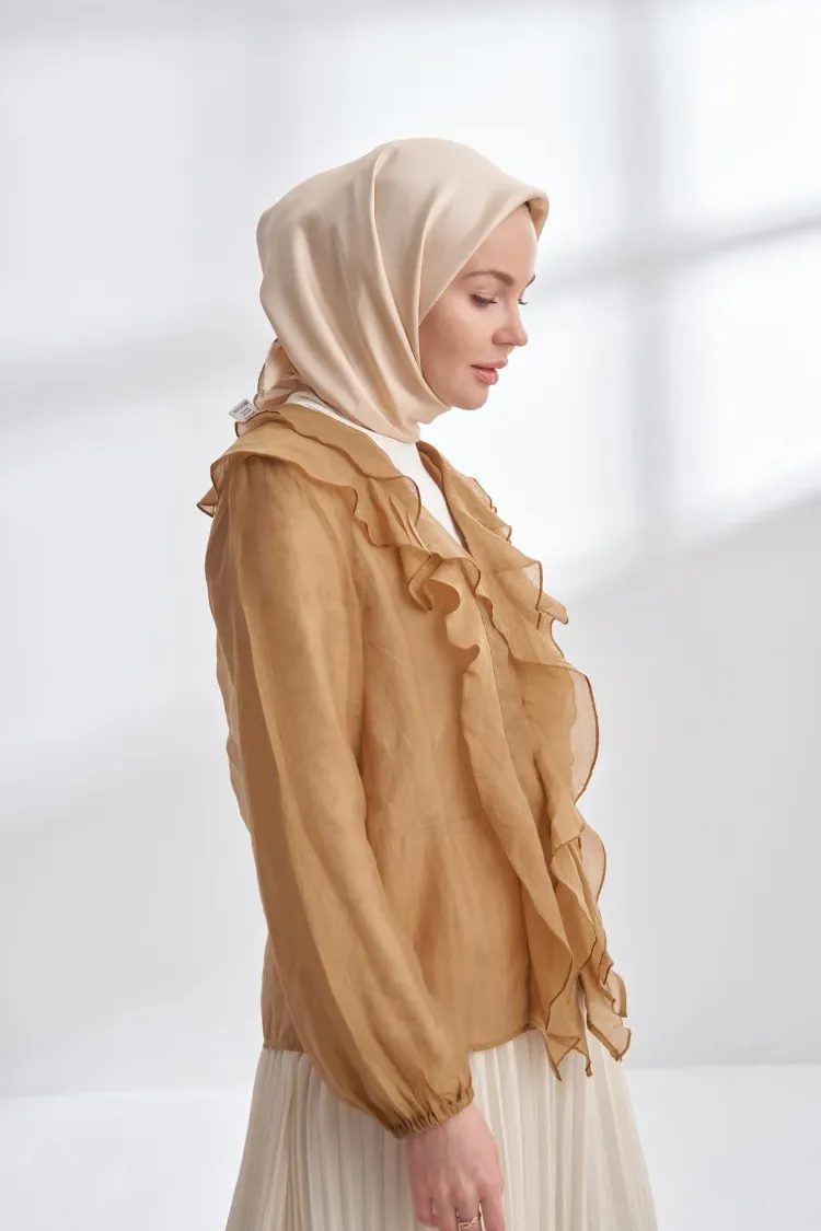 ARMANDA - 4400 Premium Twill İpek Eşarp- Bej