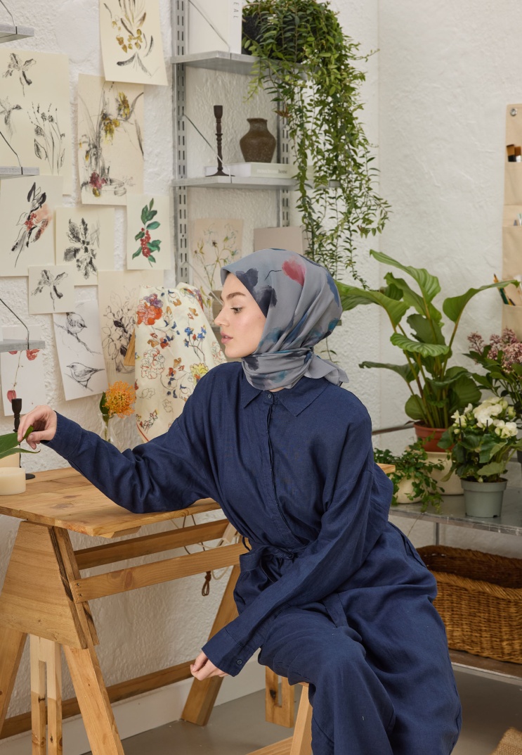 FRESH SCARFS - İsla Desen Pamuk İpek Eşarp - Mavi