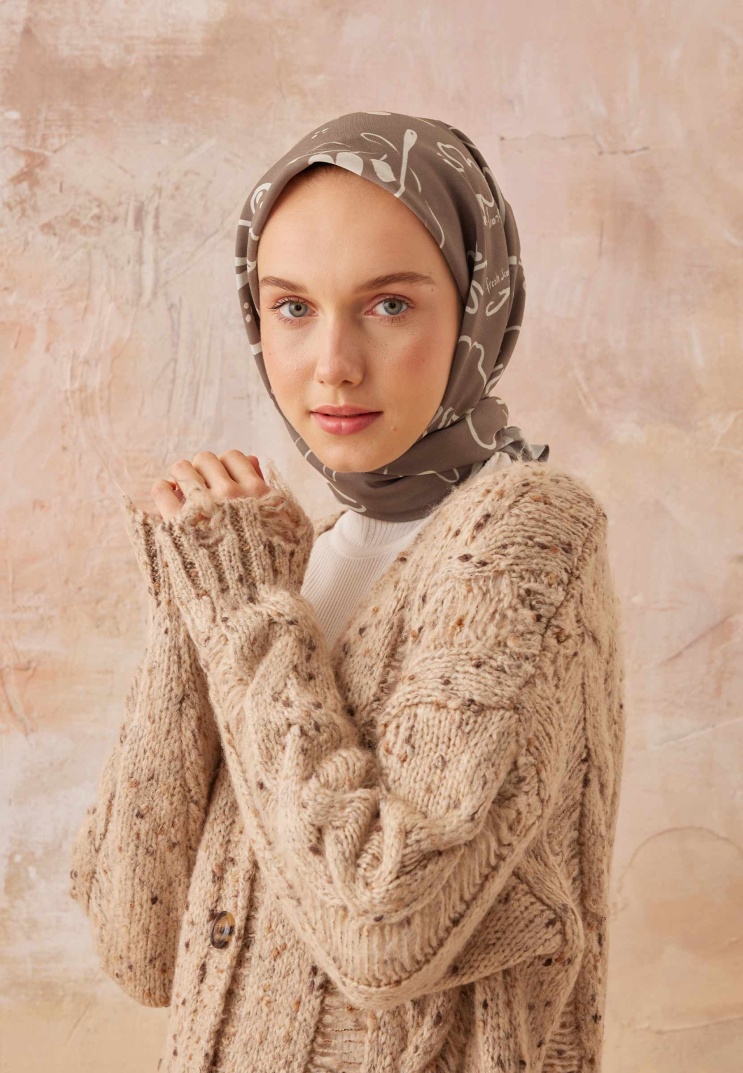 Fresh Scarfs - Luna Desen Pamuk İpek Eşarp - Tozlu Kahve