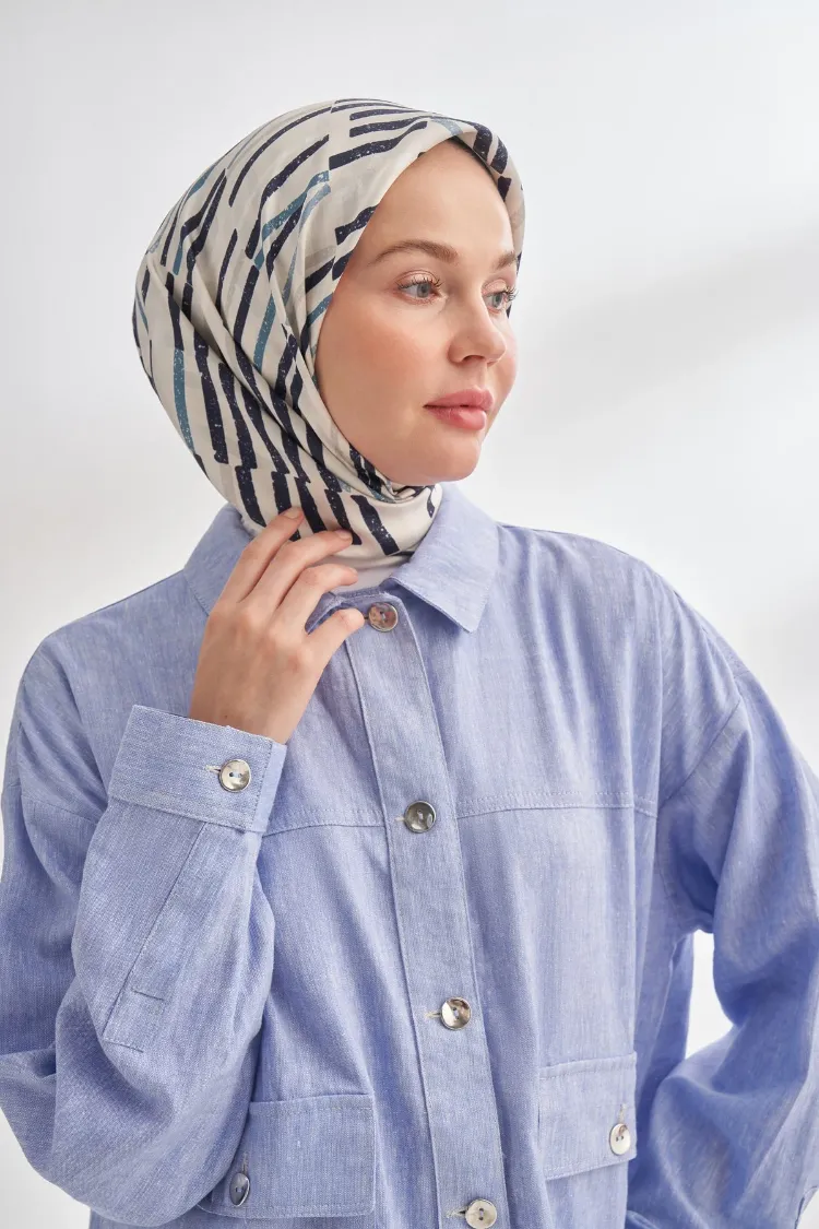 ARMANDA - 4353 Rora Desen Twill İpek Eşarp - Lacivert