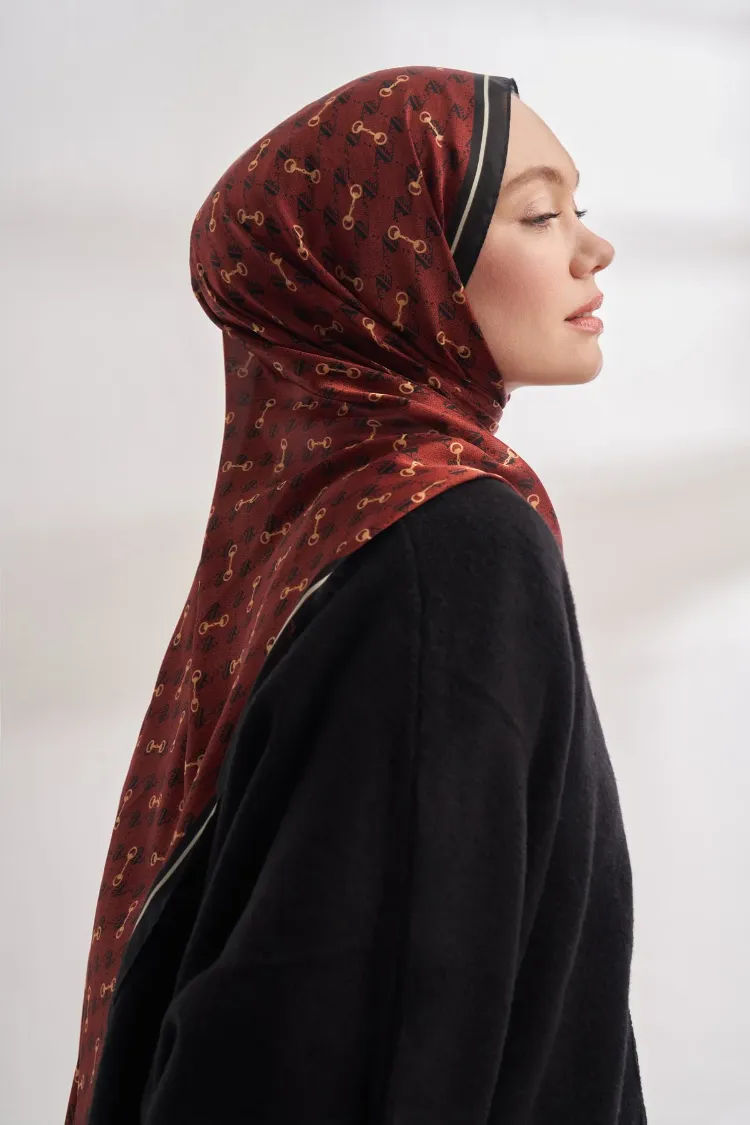 ARMANDA - 3361 Monogram Desen Şal - Siyah - Bordo