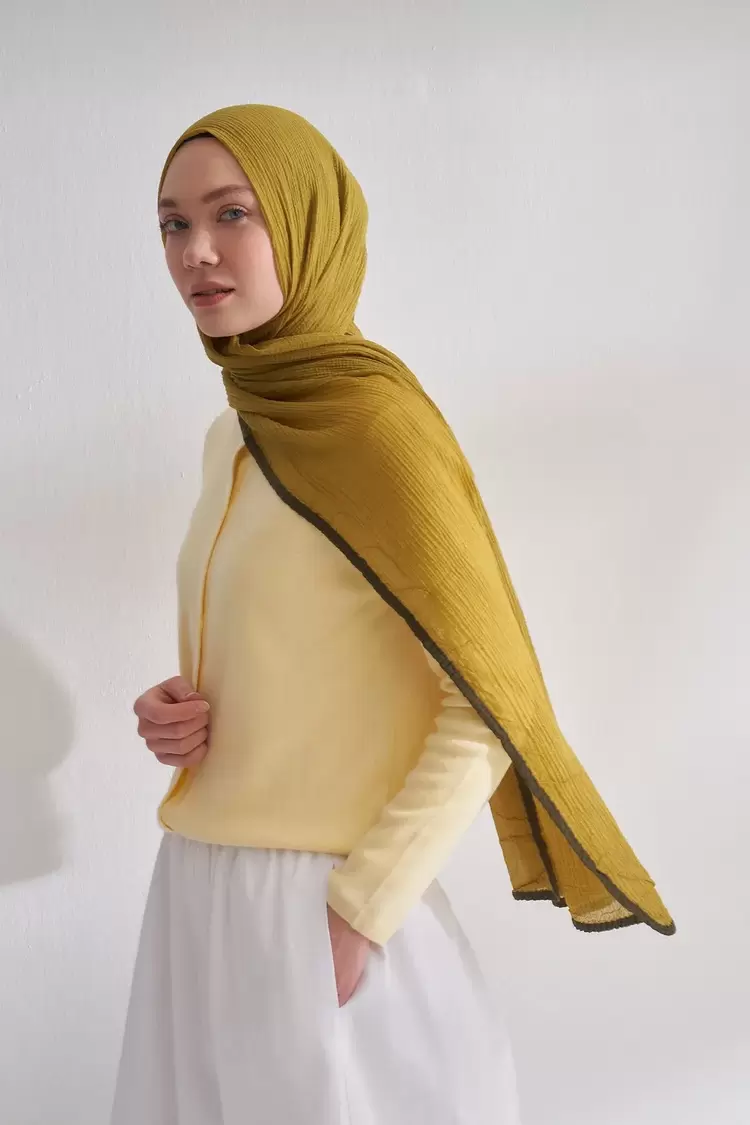ARMANDA -  3352  Müslin Biyeli Şal - ZEYTİN