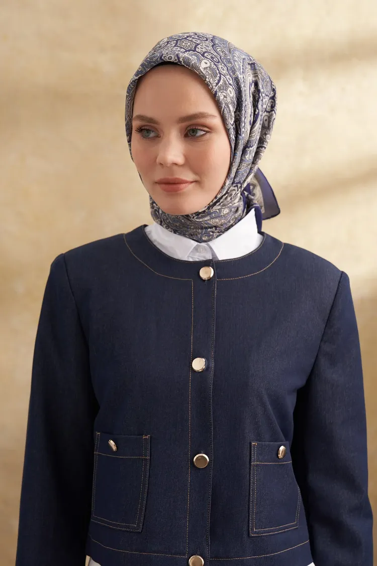 ARMANDA - 3156 Ayesha Desen Eşarp - Lacivert Krem