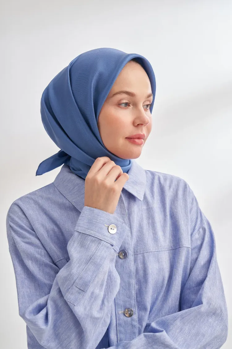 ARMANDA - 4400 Premium Twill İpek Eşarp - Koyu Kot Mavisi