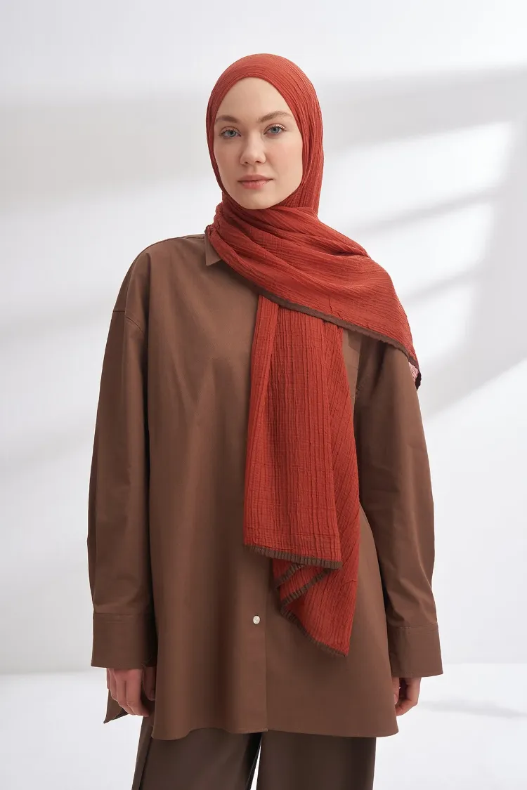 ARMANDA - 3352 Müslin Biyeli Şal - Kiremit