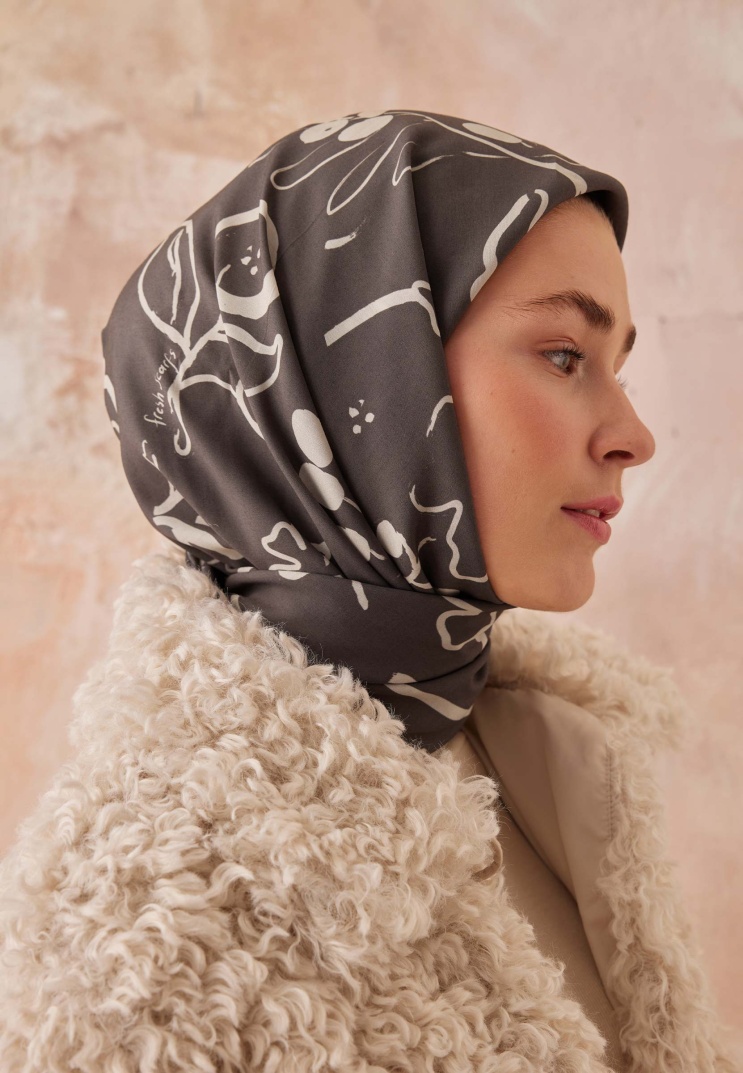 Fresh Scarfs - Luna Desen Pamuk İpek Eşarp - Acı Kahve